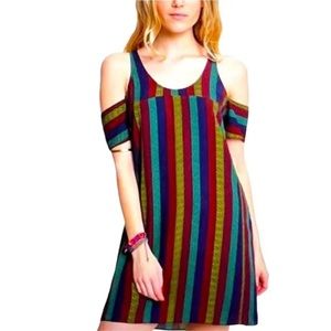 EUC Silence + Noise Striped Cold Shoulder Mini Dress | Multicolored | Women’s XS